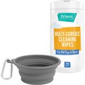 Frisco Silicone Collapsible Travel Bowl with Carabiner, Gray, 1.5 Cups + Pet Toy & Bowl Cleaning Wipes