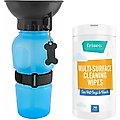 Highwave AutoDogMug Portable Water Bottle & Bowl, Blue, 20-oz bottle + Frisco Pet Toy & Bowl Cleaning Wipes