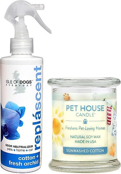 Isle of Dogs Cotton + Fresh Orchid Replascent Odor Spray + Pet House Sunwashed Cotton Natural Soy Candle slide 1 of 5