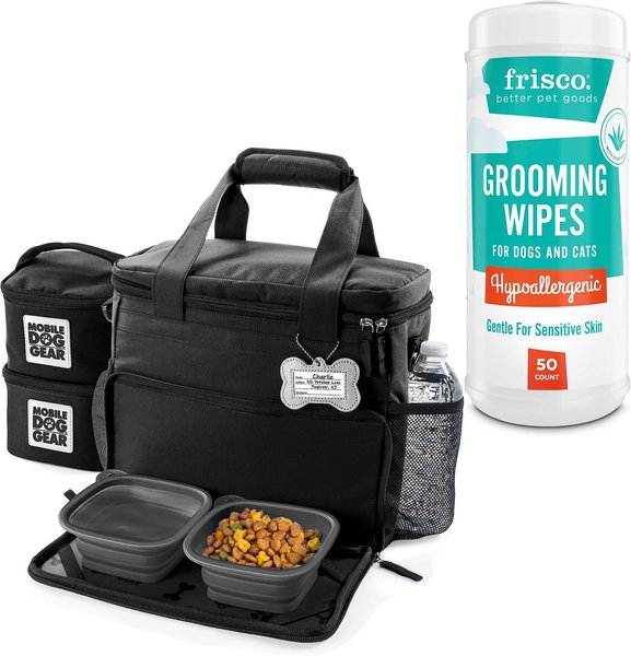 Mobile Dog Gear Week Away Tote Travel Bag, Black, Medium/Large + Frisco Hypoallergenic Grooming Wipes with Aloe for Dogs & Cats, Unscented, 50 count slide 1 of 9