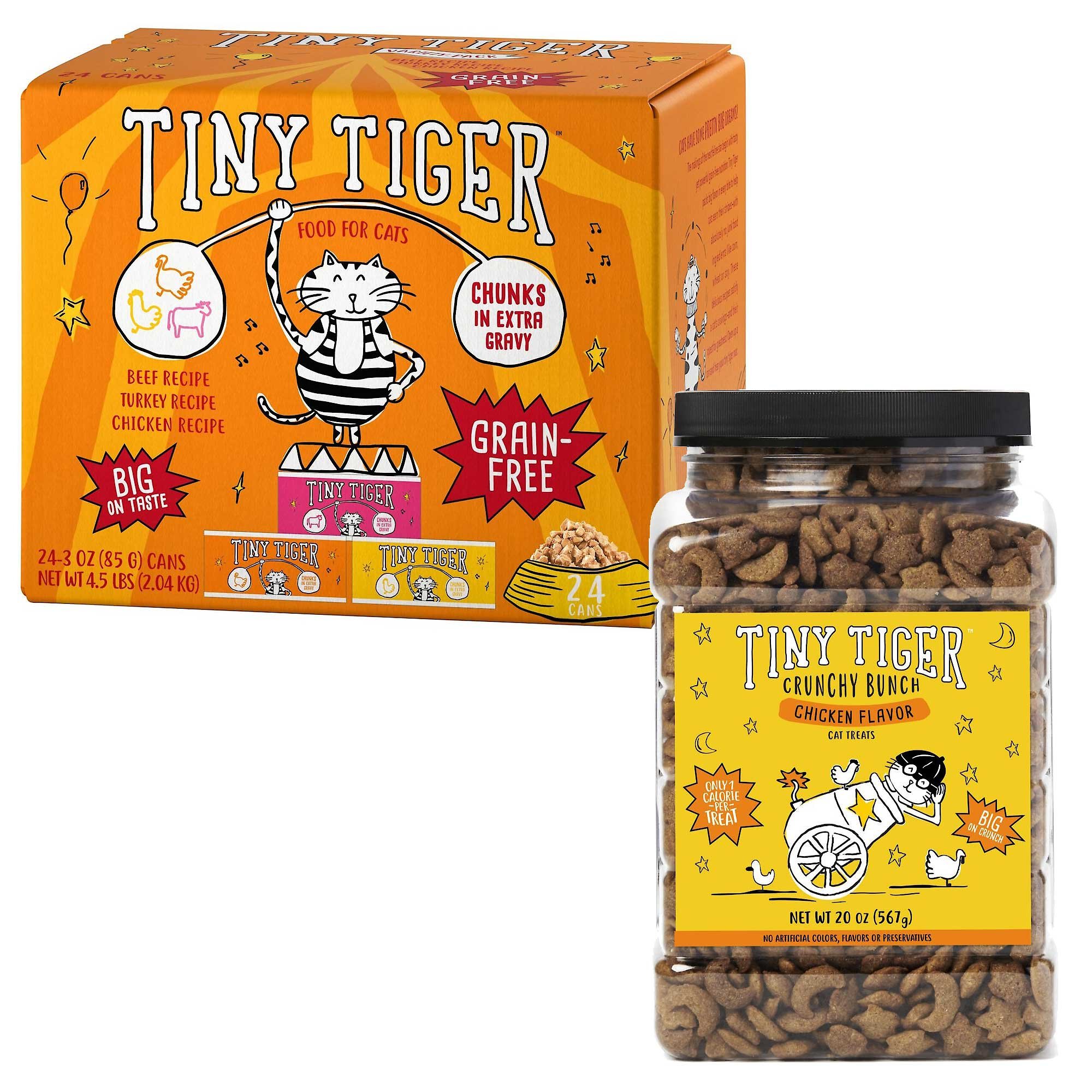 TINY TIGER Chunks in EXTRA Gravy Beef & Poultry Recipes Variety Pack GrainFree Canned Cat Food