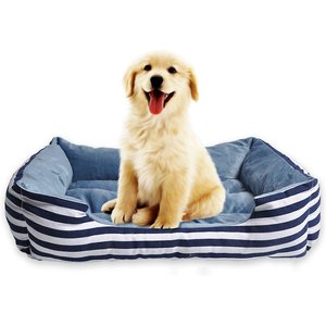 HappyCare Textiles Stripe Reversible Rectangle Cat & Dog Bed, Blue