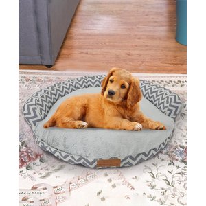 HappyCare Textiles Round Bolster Cat & Dog Bed, Chevron Grey, Small