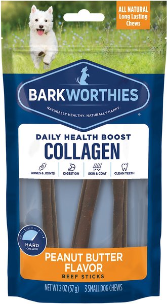 Barkworthies Collagen Beef Sticks Peanut Butter Flavor Dog Bone, 3 count slide 1 of 1