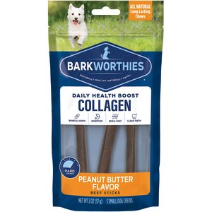 Barkworthies Collagen Beef Sticks Peanut Butter Flavor Dog Bone, 3 count
