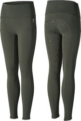 Horze Equestrian Kids Gillian Silicone Full Seat Tights, Beetle Khaki Green, XX-Small/X-Small