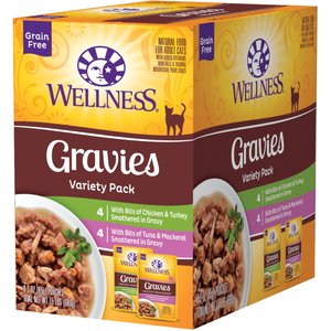 Wellness Healthy Indulgence Gravies Grain-Free Variety Pack Cat Food Pouches, 3-oz, case of 24