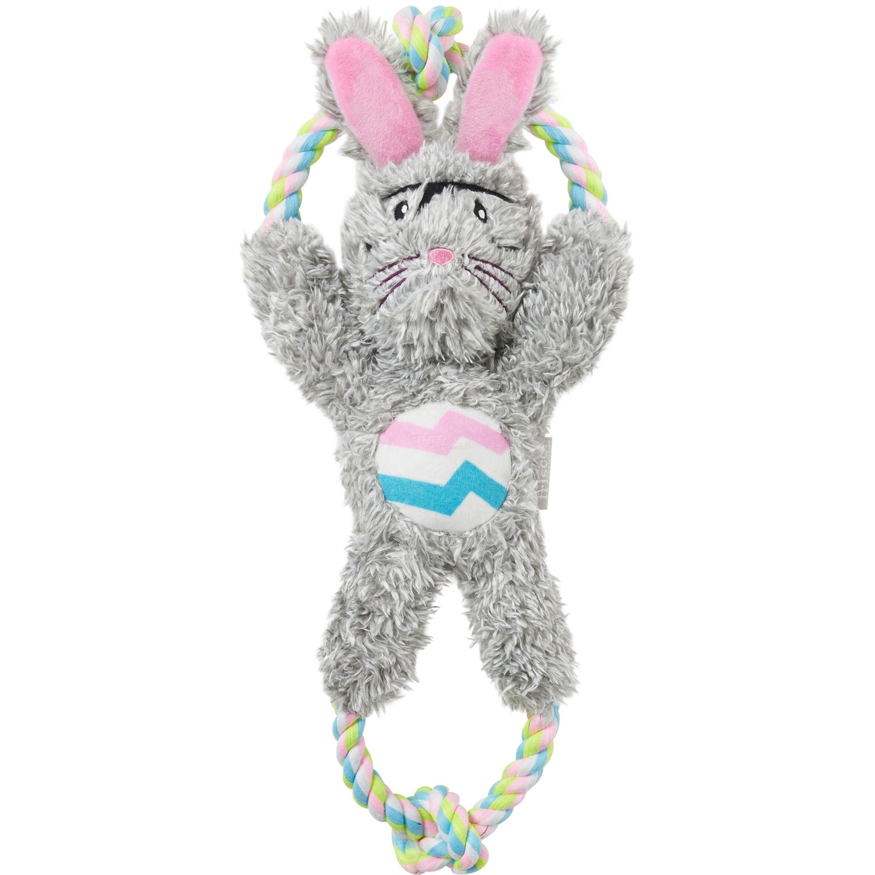 Frisco Retro Colorful Cube Plush with Rope Squeaky Dog Toy