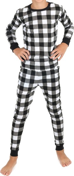 Leveret Two Piece Cotton Family Matching Pajamas, Black & White Plaid, Kid's, 12-18 Month slide 1 of 3