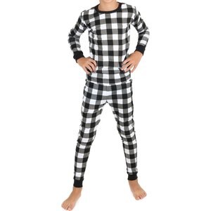 Leveret Two Piece Cotton Family Matching Pajamas, Black & White Plaid, Kid's, 12-18 Month