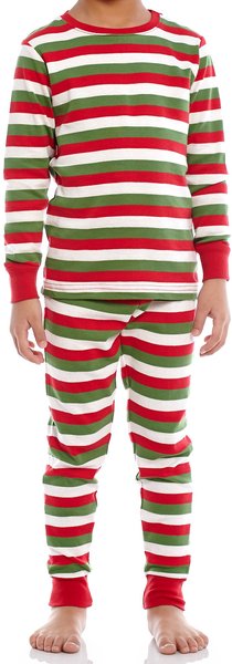 Leveret Two Piece Cotton Family Matching Pajamas, Red White & Green Stripes, Kid's, 3 Years slide 1 of 3
