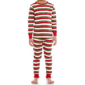Leveret Two Piece Cotton Family Matching Pajamas, Red White & Green Stripes, Kid's, 3 Years