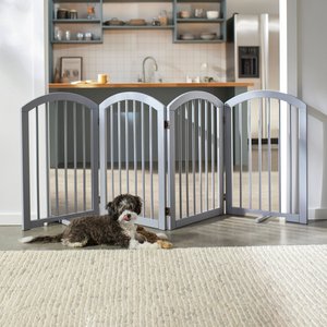 Frisco Arch Small Wood Dog Gate, Gray, 30-in