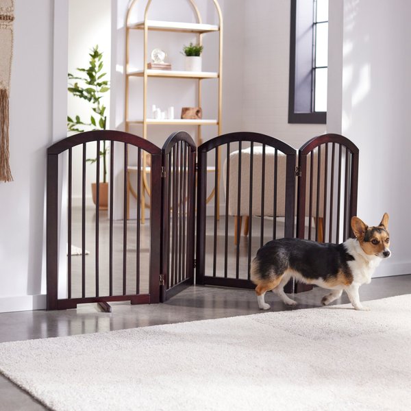 FRISCO Deluxe Configurable 4Panel Wood Dog Gate, 30in, Mahogany