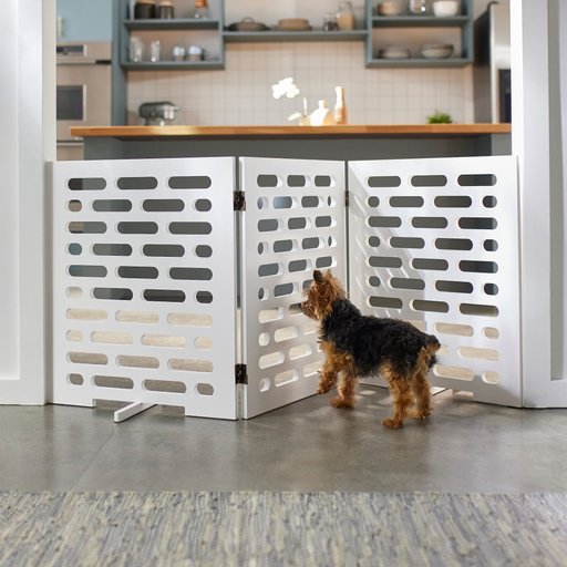 Frisco Deco Horizontal Lines 3-Panel Dog  Gate, 24-in, White