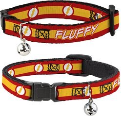 Buckle-Down DC Comics Flash Logo/Stripe Personalized Breakaway Cat Collar with Bell