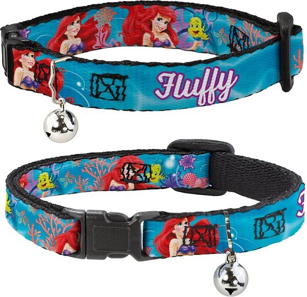 Buckle-Down Disney Ariel & Flounder Vivid Underwater Poses Personalized Breakaway Cat Collar with Bell