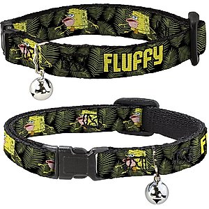 Buckle-Down Spongebob Squarepants Primitive Sponge Pose & Leaves Personalized Breakaway Cat Collar with Bell
