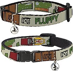 Buckle-Down Star Wars Boba Fett Utility Belt Bounding Personalized Breakaway Cat Collar with Bell
