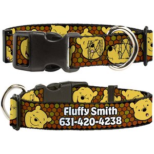 Buckle-Down Disney Winnie the Pooh Expressions & Honeycomb Polyester Personalized Dog Collar, Small