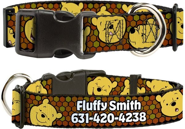 Buckle-Down Disney Winnie the Pooh Expressions & Honeycomb Polyester Personalized Dog Collar, Large slide 1 of 7