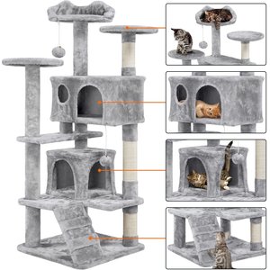 Yaheetech Cat Scratching Tree, Light Gray, 54-in