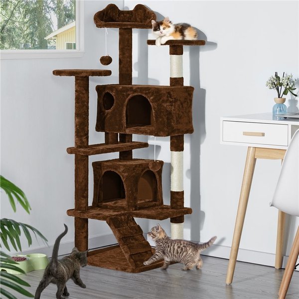 TWO BY TWO City Cat Deluxe European 58in Faux Fur Cat Tree, Beige