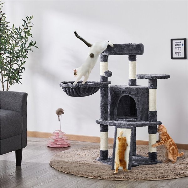 FRISCO Natural Wood Modern Cat Tree with Toy, Ivory, Medium