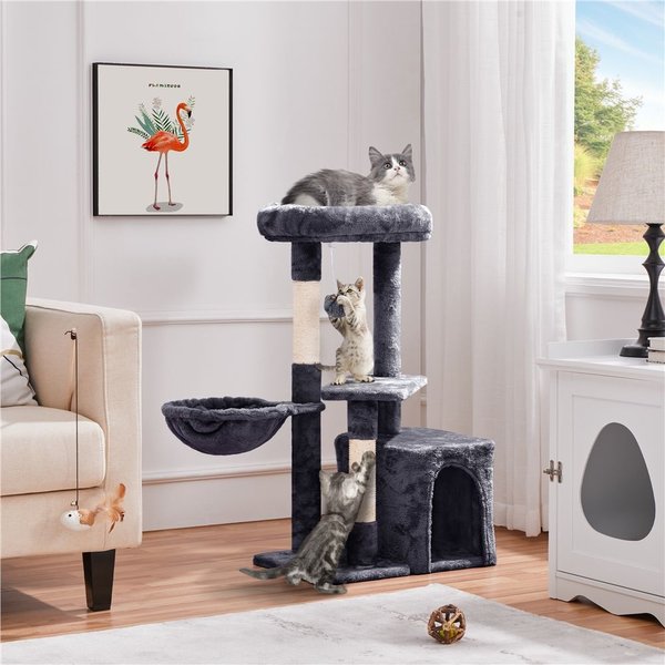 FRISCO Natural Wood Modern Cat Tree with Toy, Ivory, Medium