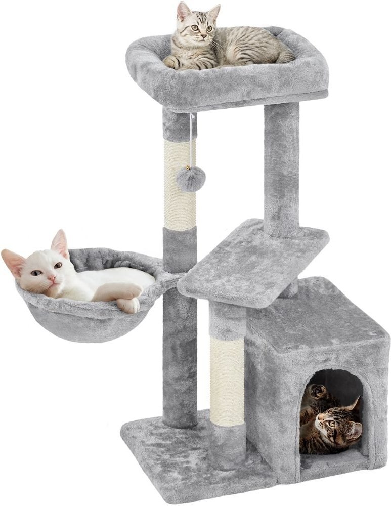 Yaheetech 35-in Felt Cat Tree, Light Gray