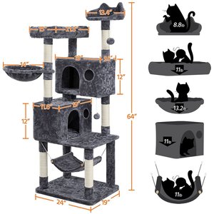 Yaheetech Multi-Level Cat Tree, 64.5-in, Dark Gray