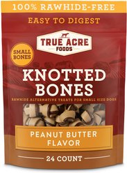 True Acre Foods, Rawhide-Free, Knotted Bones, with Natural Peanut Butter Flavor, Mini Size, Dog Treats, 24 count - 7.6oz/216g