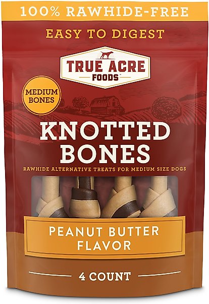 True Acre Foods, Rawhide-Free, Knotted Bones, with Natural Peanut Butter Flavor, Medium Size, Dog Treats, 4 count - 10.6oz/300g slide 1 of 9
