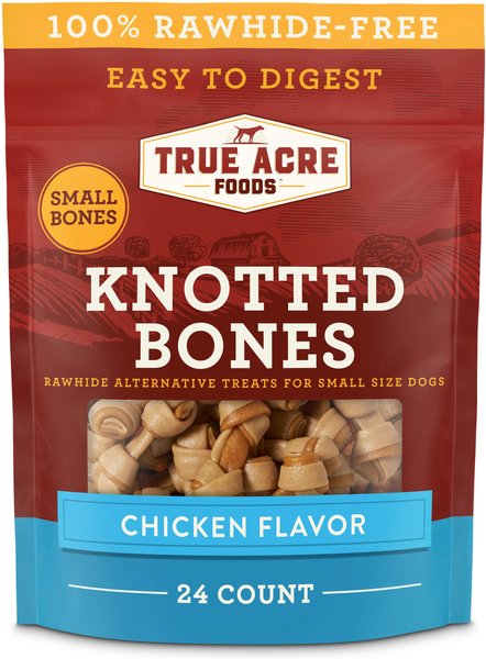 True Acre Foods, Rawhide-Free, Knotted Bones, with Natural Chicken Flavor,  Mini Size, Dog Treats, 24 count - 7.6oz/216g slide 1 of 9