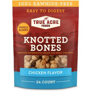 True Acre Foods, Rawhide-Free, Knotted Bones, with Natural Chicken Flavor,  Mini Size, Dog Treats, 24 count - 7.6oz/216g