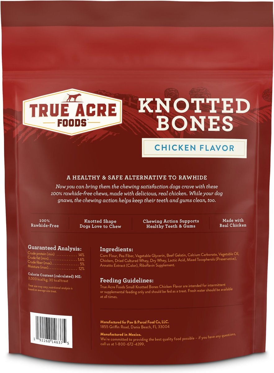 TRUE ACRE FOODS, RawhideFree, Knotted Bones, with Natural Chicken Flavor Dog Treats, Mini, 24