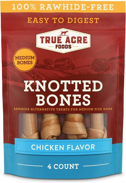 True Acre Foods Rawhide-Free Knotted Bones Chicken Flavor Treats, Medium, 4 count slide 1 of 9