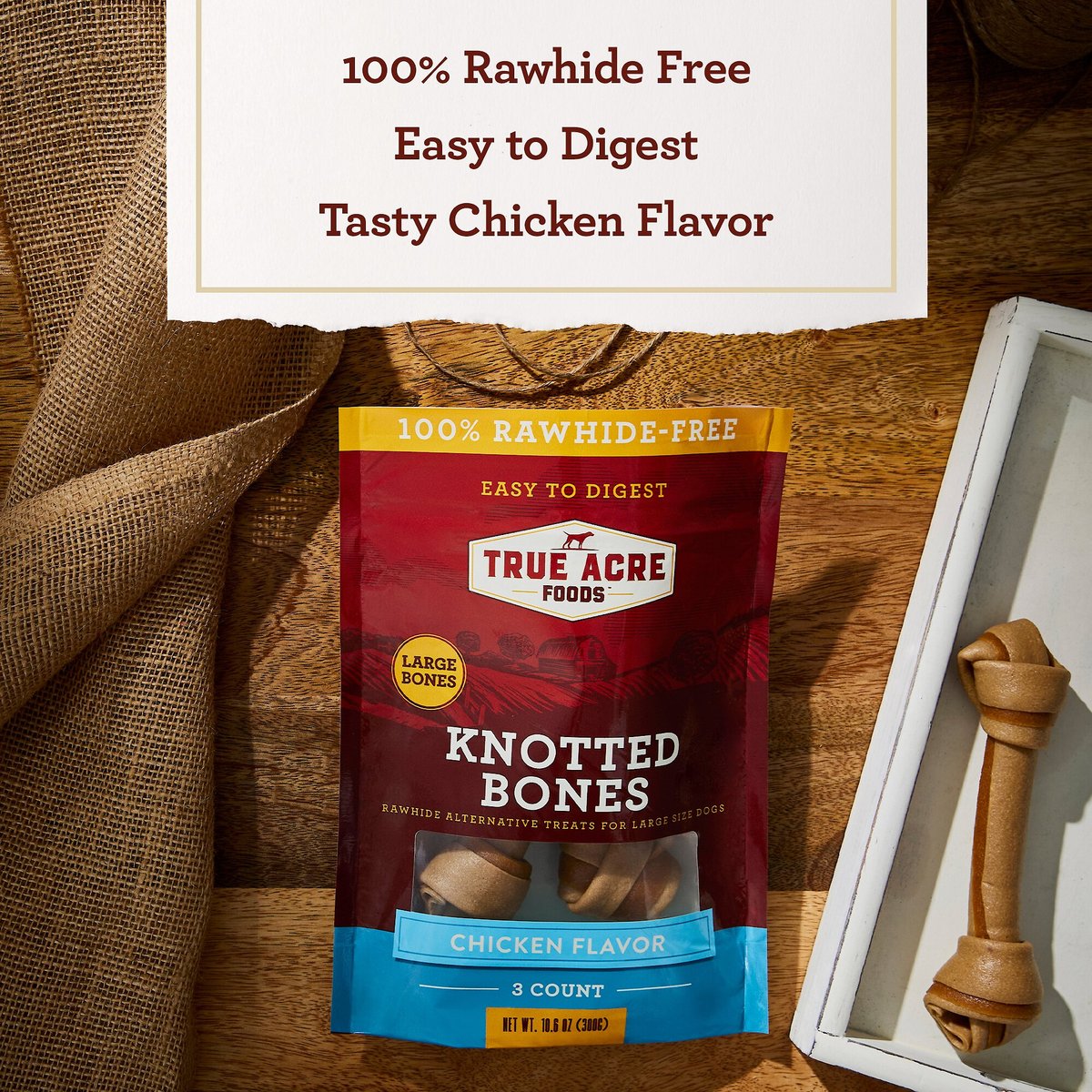 True Acre Foods, Rawhide-Free, Knotted Bones, with Natural Chicken Flavor Dog Treats