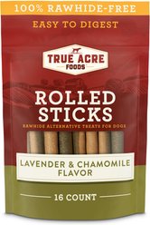 True Acre Foods, Rawhide-Free, Rolled Sticks, with Chamomile & Lavender Extract Flavor, Dog Treats, 16 count - 10.7oz/304g