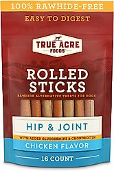True Acre Foods, Rawhide-Free, Rolled Sticks, Hip & Joint Chew, with Natural Chicken Flavor, Dog Treats, , 16-count - 10.7oz/304g