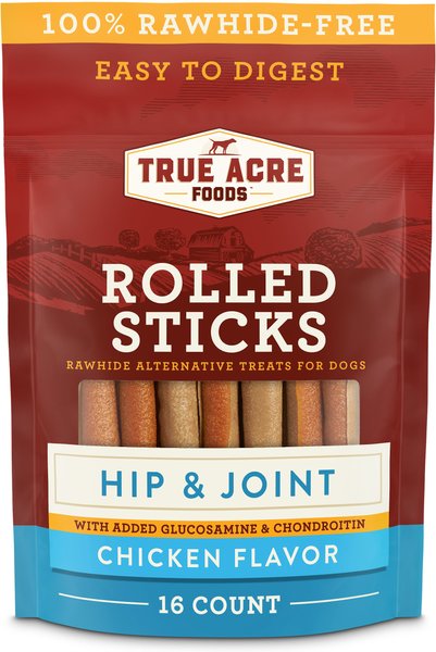 True Acre Foods, Rawhide-Free, Rolled Sticks, Hip & Joint Chew, with Natural Chicken Flavor, Dog Treats, , 16-count - 10.7oz/304g slide 1 of 9