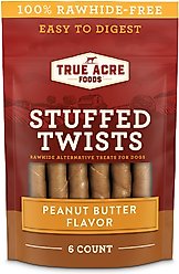 True Acre Foods, Rawhide-Free, Stuffed Twists, Peanut Butter Flavor, Dog Treats, 6 count - 5.9oz/168g