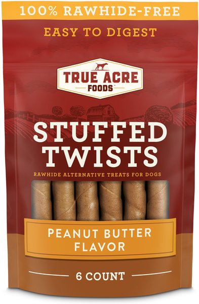 True Acre Foods, Rawhide-Free, Stuffed Twists, Peanut Butter Flavor, Dog Treats, 6 count - 5.9oz/168g slide 1 of 9