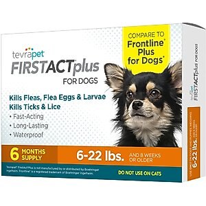 TevraPet FirstAct Plus Flea & Tick Treatment for Dogs, 6 - 22lbs, 6 doses (6-mos. supply)