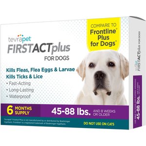 TevraPet FirstAct Plus Flea & Tick Spot Treatment for Dogs, 45 - 88 lbs, 6 Doses (6 mos. supply)