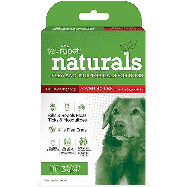 TEVRAPET Naturals Flea & Tick Topicals for Dogs 16 40 lbs, 3 doses