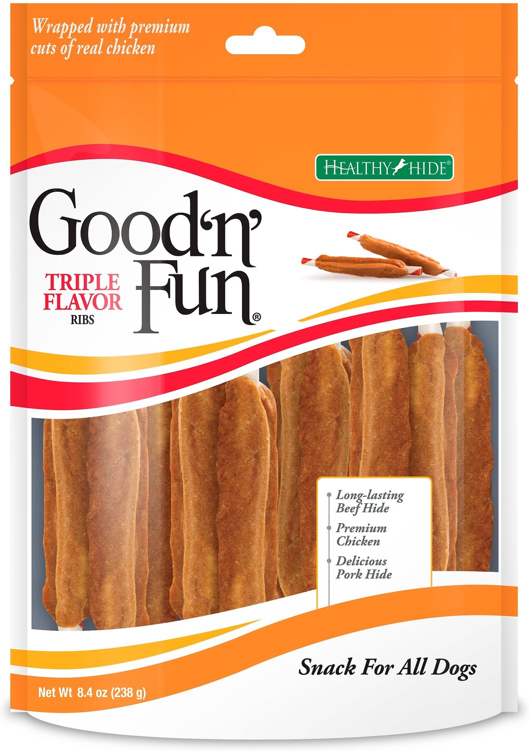 GOOD 'N' FUN Triple Flavor Ribs Dog Treats, 8.4oz bag