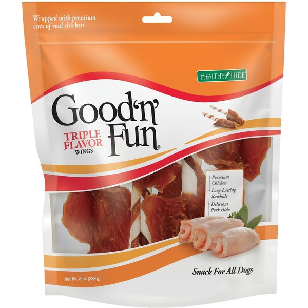 GOOD 'N' FUN Triple Flavor Wings Beef, Pork & Chicken Dog Chews, 12-oz ...