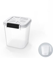 Hanamya BPA Free Pet Food Storage Container & Measuring Cup, White & Grey, 10-lb, 1 count
