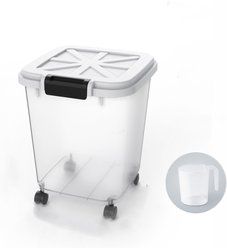 Hanamya BPA Free Pet Food Storage Container & Measuring Cup, White & Grey, 15-lb, 1 count